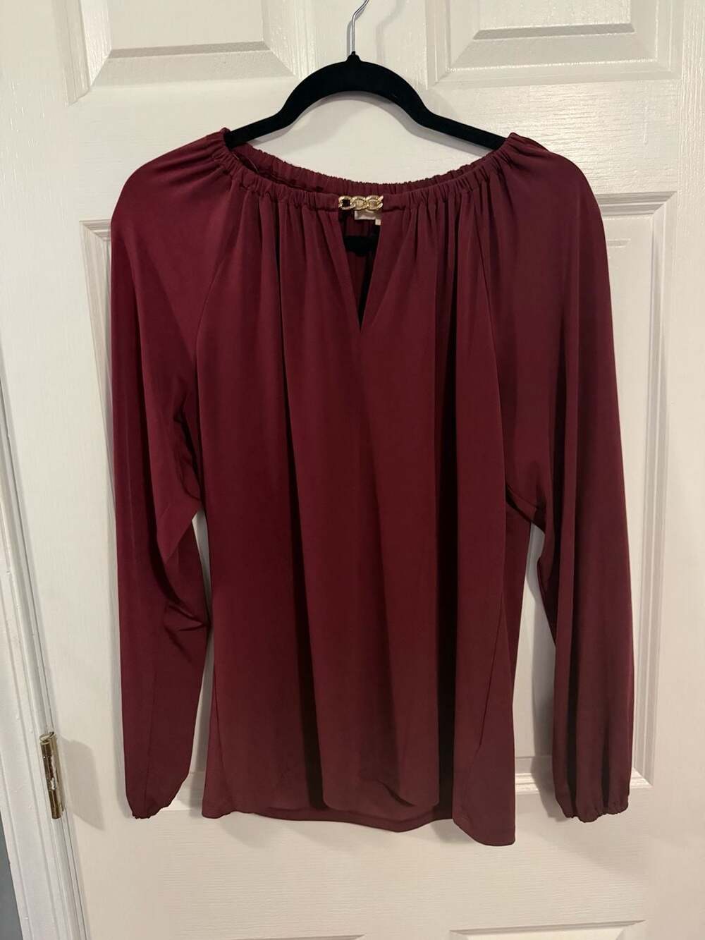 MICHAEL Michael Kors Burgundy Long Sleeve Chain Detail Blouse